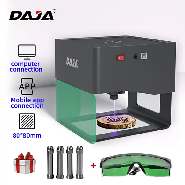 Lasergraveringsmaskine - DJ6 - 3 W laser - 80×80 mm arbejdsområde - App-styring - Bærbar - Grøn
