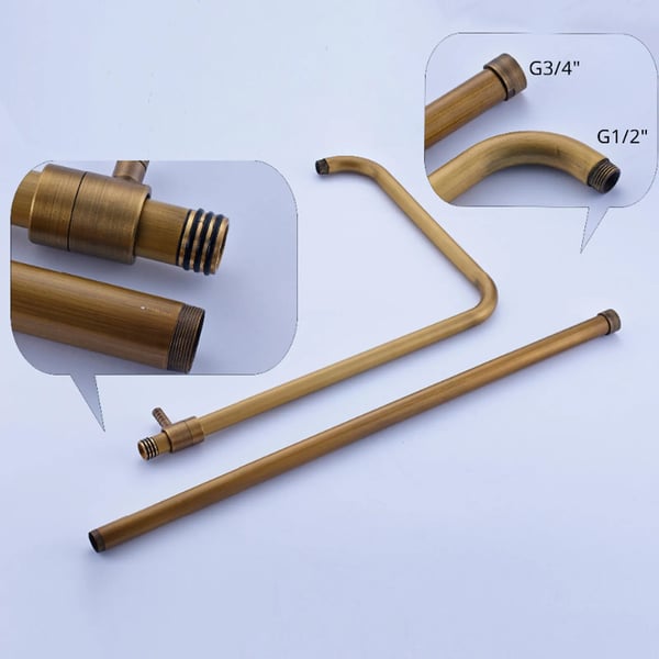 Brusesæt - Regnbrusersystem - Dobbelt vandudløb - Roterende 360° topbruser - Opbevaringshylde - Vintage stil - Messing - Bronze