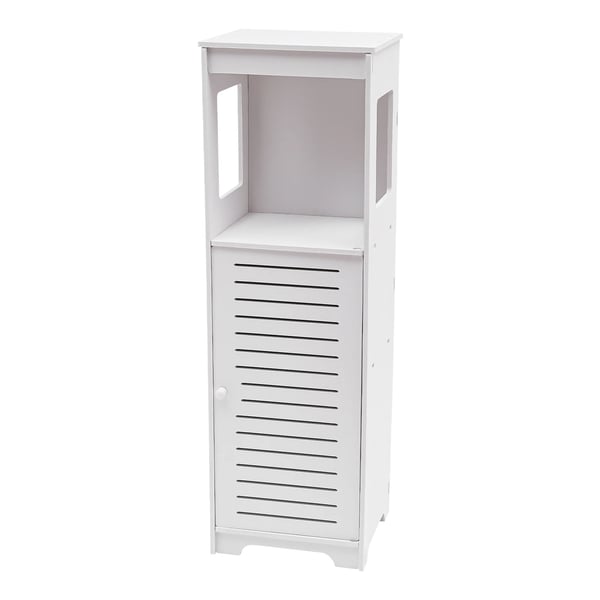 Badeværelsesskab - 4-etagers opbevaringsskab - Vandtæt PVC - Ventileret dør - 28 x 25 x 90 cm - Belastning 2,5 kg/pr. hylde - Hvid
