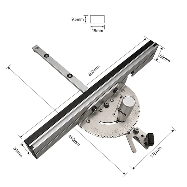 Præcisions-geringsanslag - Miter Gauge - Justerbare Vinkler - Flip-stop i To Positioner - Ergonomisk Håndtag - Præcise Snit i Træ