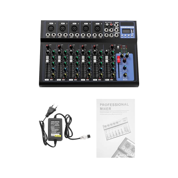 Lydmixer - 7-kanals mixerpult - Bluetooth - USB - DJ & live/studie - Uden indbygget batteri