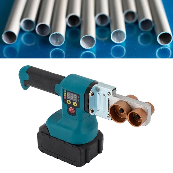 Plastrørsvejser - Batteridrevet rørsvejsemaskine - 280 W - Li-ion batteri - 5 svejsehoveder - Til vandrør - Blå