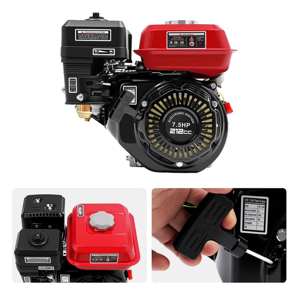 Benzinmotor - Stationær gokartmotor - 7,5 hk 4 kW - 4-Takt - Enkeltcylindret - Luftkølet - Rød