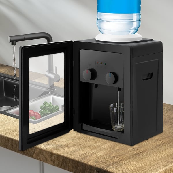 Vanddispenser - Bordmodel - Varm & Kold - Topfyldt 19 l (5 gal) - Effekt 550 W varme, 75 W køling - Rustfri indertank - Sort