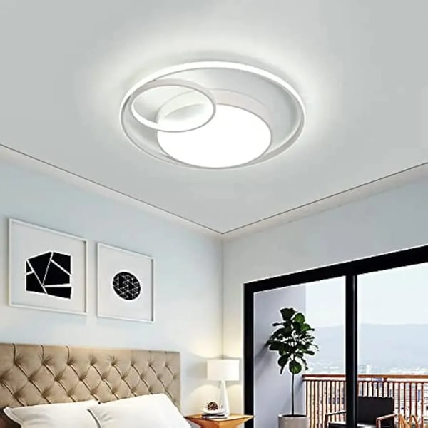 LED loftlampe - Rund flad plafond 55 W - Kold hvidt lys - Ikke dæmpbar - 110–240 V AC - Metal & akryl - Hvid