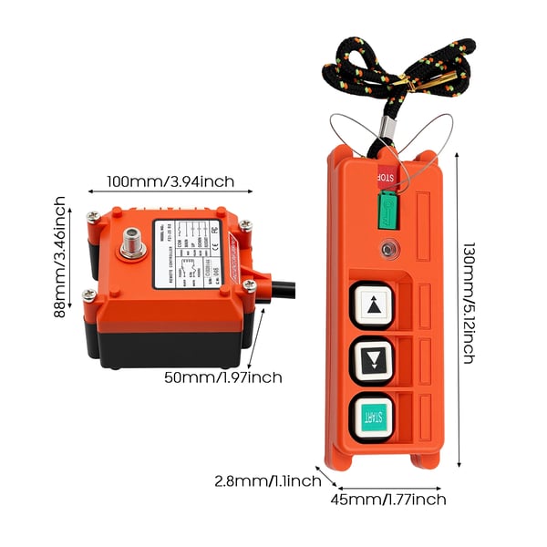 Teollinen kaukosäädin vastaanottimella - F21-2S - Langaton - IP65 - ABS - Painikeohjaus - Nostureille ja taljoille - Lähetysteho ≤10 dBm - Oranssi