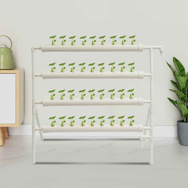 Hydroponisk dyrkningssæt - DWC system - 36 Huller - 4 Rør - Med Pumpe - Indendørs/Udendørs - Hvid