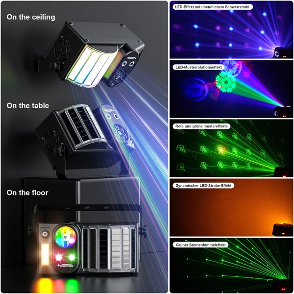 LED Bee's Eye 5-i-1 - DMX scenelys - 40 W - DMX512 12 kanaler - Lydaktiveret/auto/master-slave - RGB strobe & laser - Varmt lys