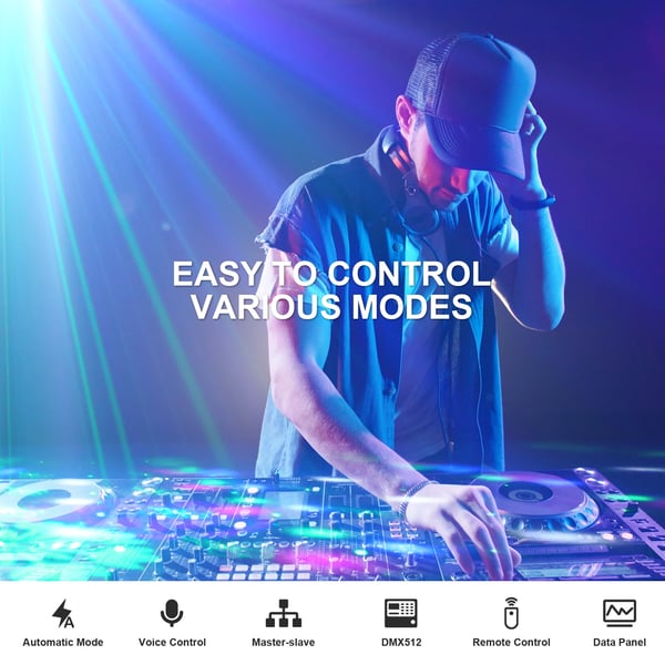 LED Bee's Eye 5-i-1 - DMX scenelys - 40 W - DMX512 12 kanaler - Lydaktiveret/auto/master-slave - RGB strobe & laser - Varmt lys