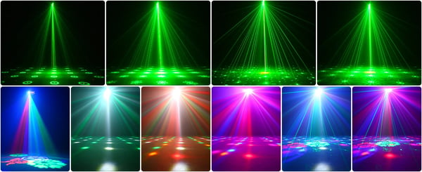 LED Bee's Eye 5-i-1 - DMX scenelys - 40 W - DMX512 12 kanaler - Lydaktiveret/auto/master-slave - RGB strobe & laser - Varmt lys