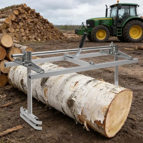 Kædesav-savværk - Bærbart savværkssæt - Højdejusterbar - Skærebredde op til 91 cm - Til plankning og træarbejde - Sølv