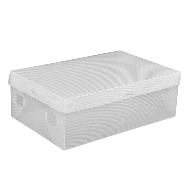 Skobokse - 20-pak plastkasser - Stablebar - Sammenklappelig - Skuffe med frontåbning - 28×18×10 cm - Gennemsigtig