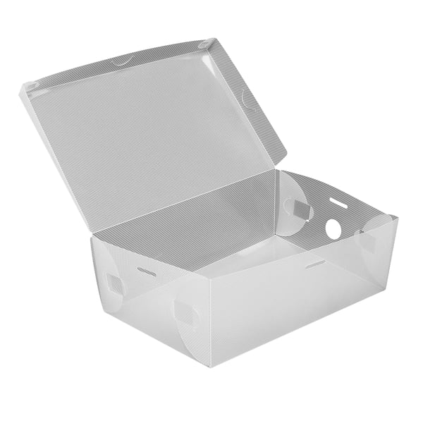 Skobokse - 20-pak plastkasser - Stablebar - Sammenklappelig - Skuffe med frontåbning - 28×18×10 cm - Gennemsigtig