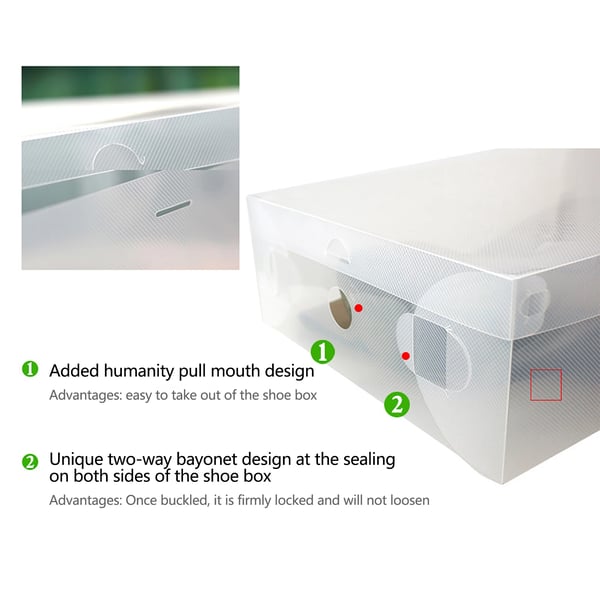Skobokse - 20-pak plastkasser - Stablebar - Sammenklappelig - Skuffe med frontåbning - 28×18×10 cm - Gennemsigtig