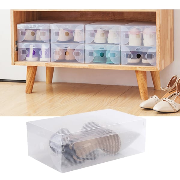 Skobokse - 20-pak plastkasser - Stablebar - Sammenklappelig - Skuffe med frontåbning - 28×18×10 cm - Gennemsigtig