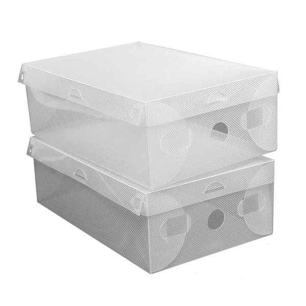 Skobokse - 20-pak plastkasser - Stablebar - Sammenklappelig - Skuffe med frontåbning - 28×18×10 cm - Gennemsigtig