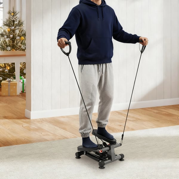 Twist Stepper - Hydraulisk Mini Stepper - LCD-skærm, sugekopfødder, modstandsbånd, max 120 kg, 33,5×41,5×19 cm - Sort
