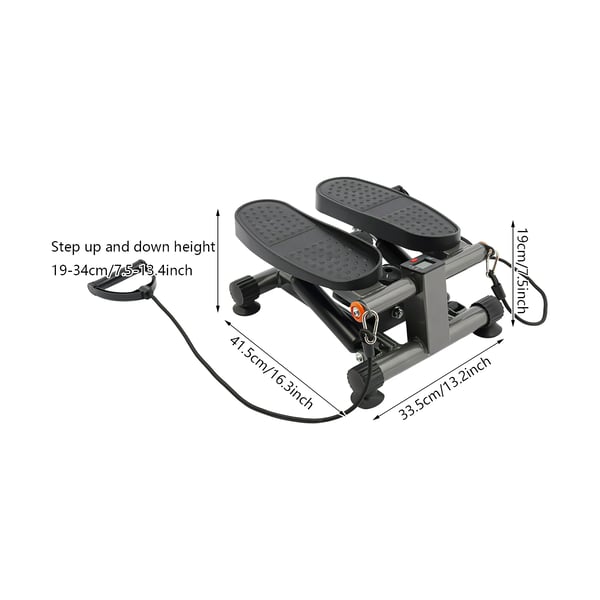 Twist Stepper - Hydraulisk Mini Stepper - LCD-skærm, sugekopfødder, modstandsbånd, max 120 kg, 33,5×41,5×19 cm - Sort