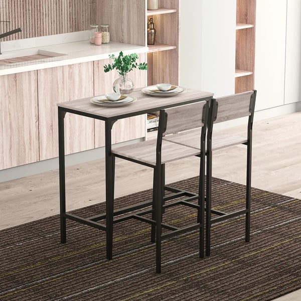 Barbordset - Högt barbord med 2 pallar - Platsbesparande - Industristil - Mått 89×45×87 cm - För kök & balkong - Natur och svart