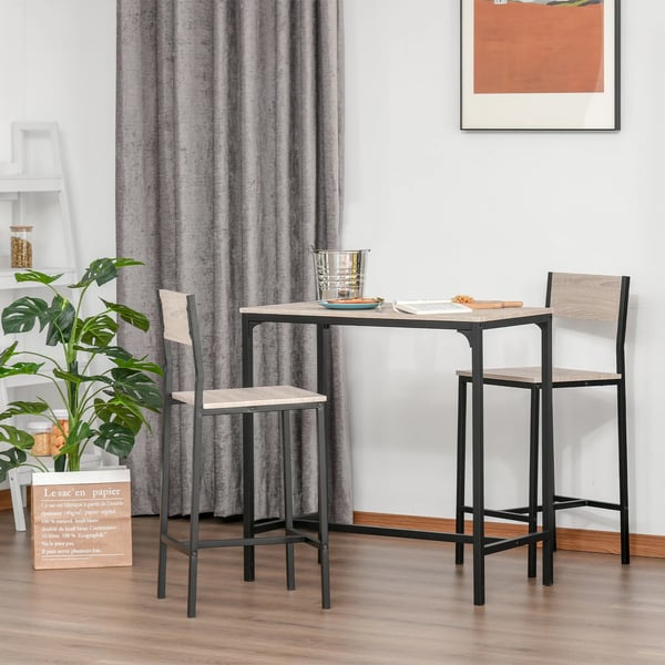 Barbordset - Högt barbord med 2 pallar - Platsbesparande - Industristil - Mått 89×45×87 cm - För kök & balkong - Natur och svart