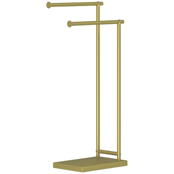 Handduksställ för badrum - Fristående handduksstege - Två nivåer, två stänger - Metallram - L-formad - Mått 35,5×20×78 cm - Guld