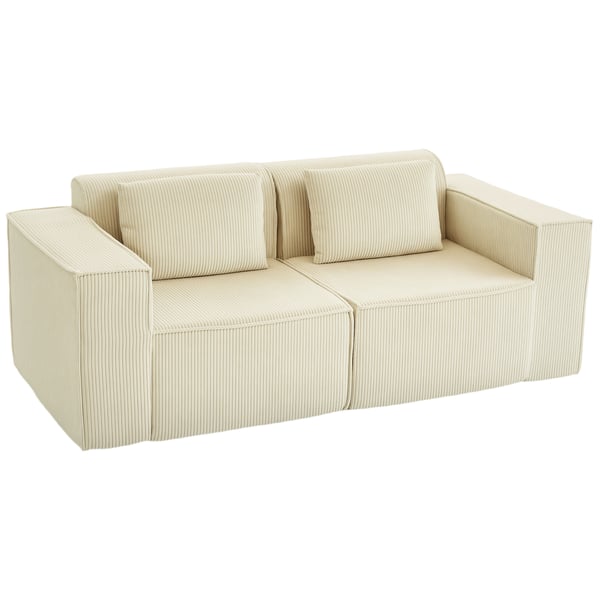 3-sits soffa - Vardagsrumssoffa - 202×90×76 cm - Manchesterklädsel - Tjock stoppning - Extra djup sits - Breda armstöd - 2 kuddar - Beige