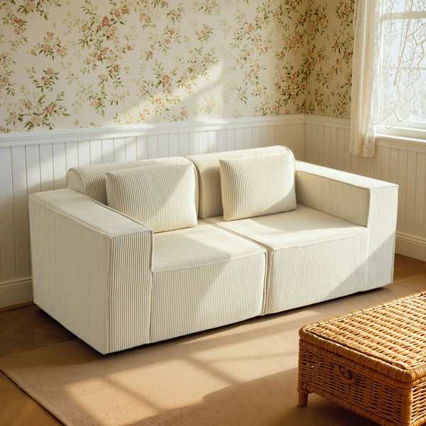 3-sits soffa - Vardagsrumssoffa - 202×90×76 cm - Manchesterklädsel - Tjock stoppning - Extra djup sits - Breda armstöd - 2 kuddar - Beige