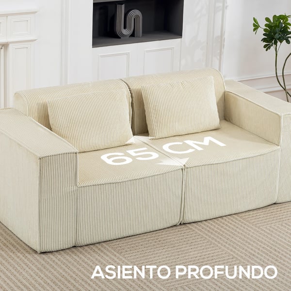 3-sits soffa - Vardagsrumssoffa - 202×90×76 cm - Manchesterklädsel - Tjock stoppning - Extra djup sits - Breda armstöd - 2 kuddar - Beige