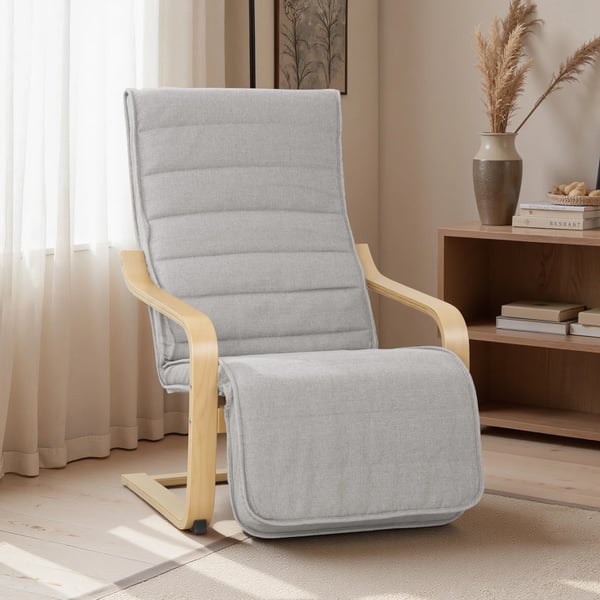 Vardagsrumsfåtölj - Loungefåtölj - Justerbart fotstöd - Syntetiskt linnetyg - Träram - 66,5x94x100 cm - Ljusgrå