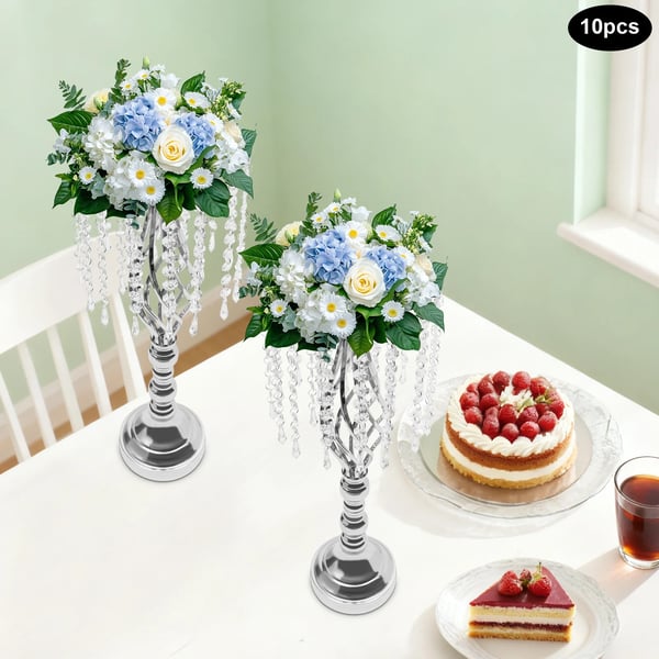 Krystal blomsterstander 10-pak - Bordstativ til blomsterarrangement - 55 cm Høj - Metal - Til Bryllup & Fest - Sølv
