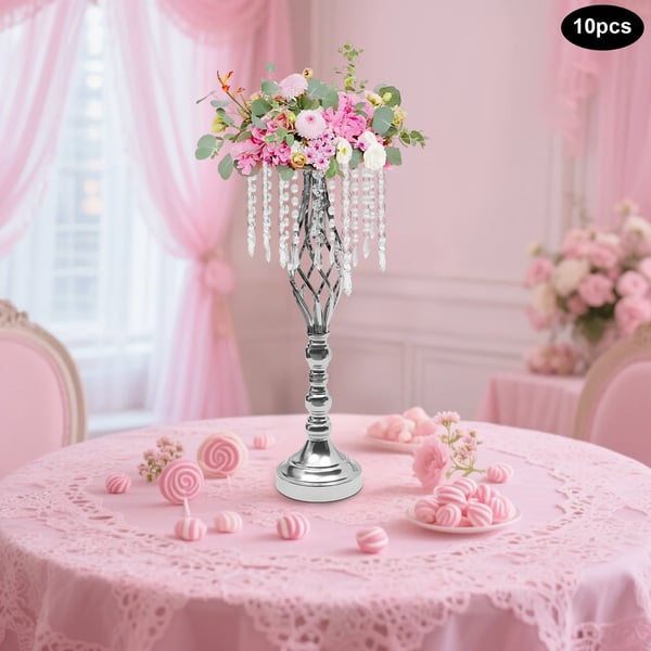Krystal blomsterstander 10-pak - Bordstativ til blomsterarrangement - 55 cm Høj - Metal - Til Bryllup & Fest - Sølv
