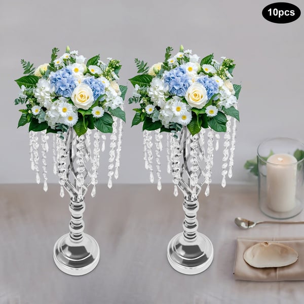 Krystal blomsterstander 10-pak - Bordstativ til blomsterarrangement - 55 cm Høj - Metal - Til Bryllup & Fest - Sølv