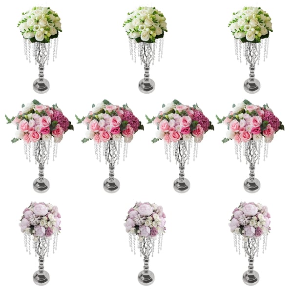 Krystal blomsterstander 10-pak - Bordstativ til blomsterarrangement - 55 cm Høj - Metal - Til Bryllup & Fest - Sølv