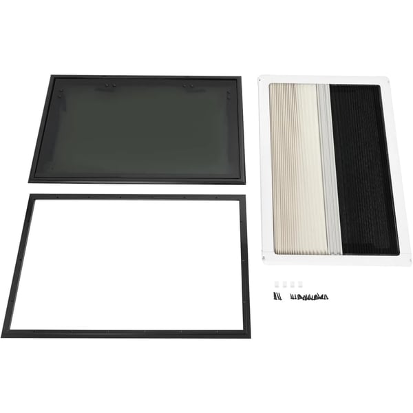 Hængslet vindue til campingvogn/autocamper - Camper-vindue - Mål 80 x 50 cm - E4 godkendt - Åbning 85° - Insektnet & rullegardin - Sort