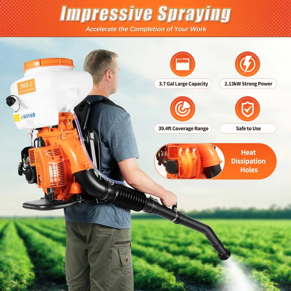 Benzindrevet rygsprøjte - Motorsprøjte - Totaktsmotor 41,5 cm³ - Effekt 2,13 kW - Kapacitet 14 l - Motor 1E40FP-3Z