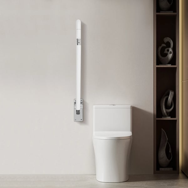 Støttegreb til badeværelse - U-formet vægmonteret foldbart greb - Til toilet - Med bundbeslag - Belastning 300 kg - Nylon & rustfrit stål - Hvid