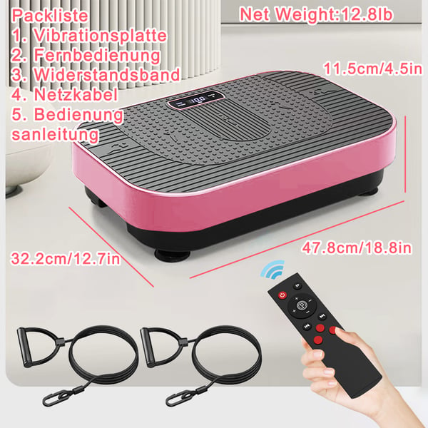 Vibrationsplade - Vibrationsplatform - Helkropstræning - Lymfedrænage - Cardiotræning - Med LED-Lys - Til Fødderne - Pink