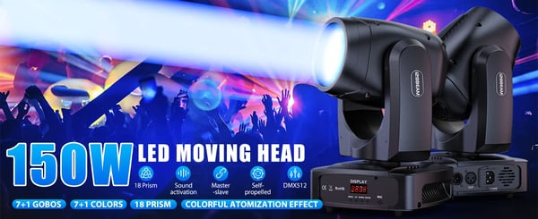 LED Beam Moving Head - 150W Scene & DJ‑lys - DMX 11/13 Kanaler - Spænding 90–240V - EU‑stik - Auto/Lyd/Master‑Slave - Varmt Lys