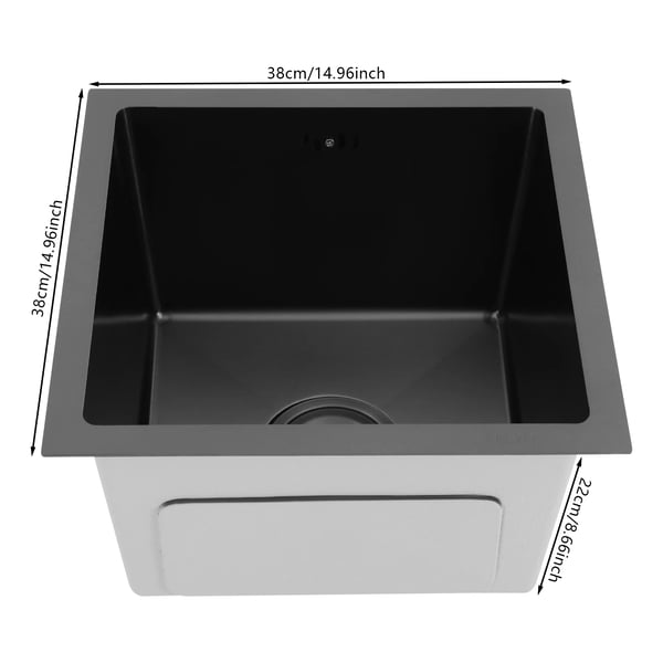 Køkkenvask i 304 rustfrit stål - Enkel kumme - 38 x 38 cm - Uden armatur - 1 hul - Sort