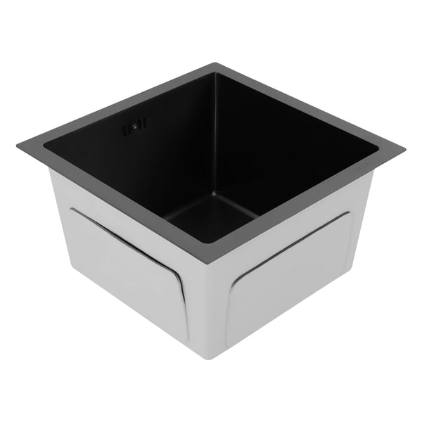 Køkkenvask i 304 rustfrit stål - Enkel kumme - 38 x 38 cm - Uden armatur - 1 hul - Sort