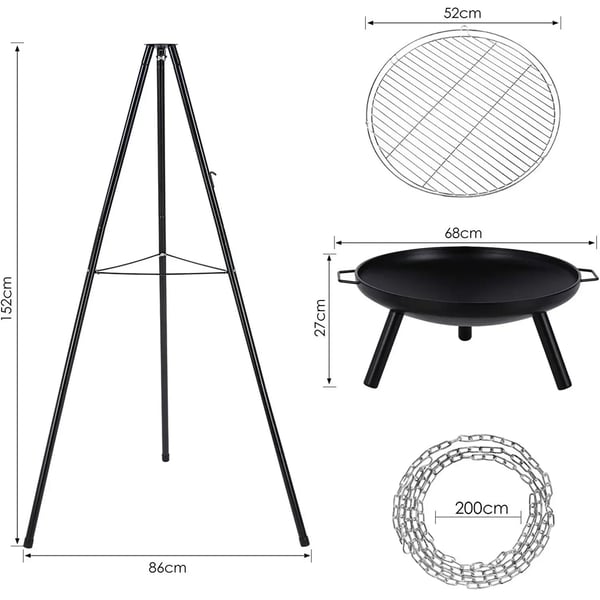 BBQ Varrasgrilli Hiiligrilli - Ripustettava pyörivä grilli - Ruostumaton teräs - Tulimalja/tulikori - Helppo puhdistaa - Ylipainesuoja