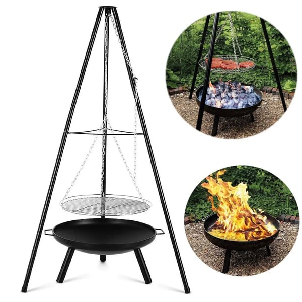 BBQ Varrasgrilli Hiiligrilli - Ripustettava pyörivä grilli - Ruostumaton teräs - Tulimalja/tulikori - Helppo puhdistaa - Ylipainesuoja