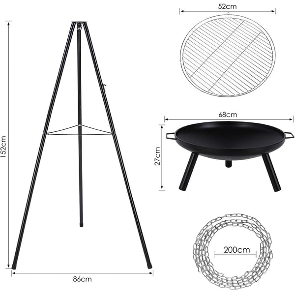BBQ Varrasgrilli Hiiligrilli - Ripustettava pyörivä grilli - Ruostumaton teräs - Tulimalja/tulikori - Helppo puhdistaa - Ylipainesuoja