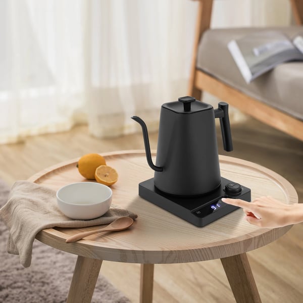 Gooseneck/Svanehals Elkedel 1 l - Elektrisk - Temperaturstyring - Hold Varm - Rustfrit Stål - Til Kaffe & Te - Sort