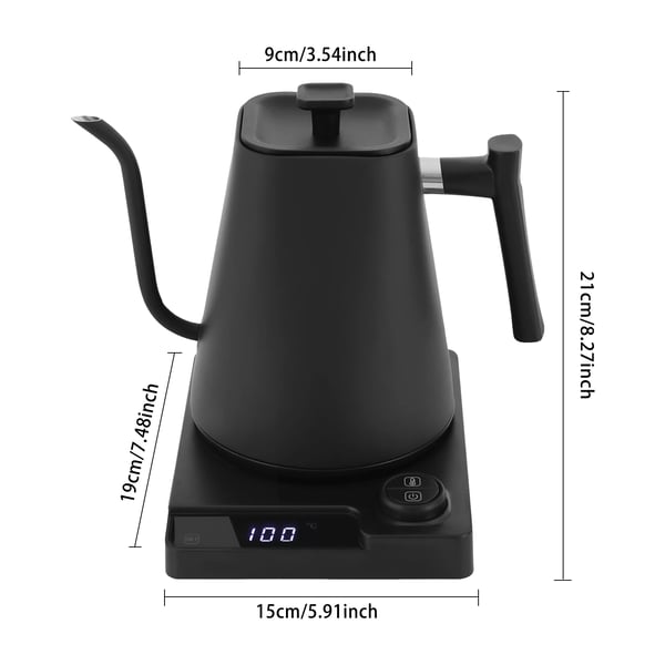 Gooseneck/Svanehals Elkedel 1 l - Elektrisk - Temperaturstyring - Hold Varm - Rustfrit Stål - Til Kaffe & Te - Sort