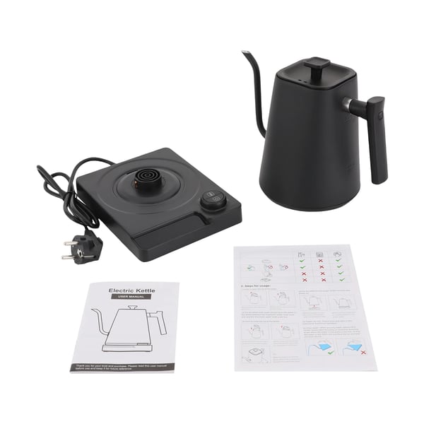 Gooseneck/Svanehals Elkedel 1 l - Elektrisk - Temperaturstyring - Hold Varm - Rustfrit Stål - Til Kaffe & Te - Sort