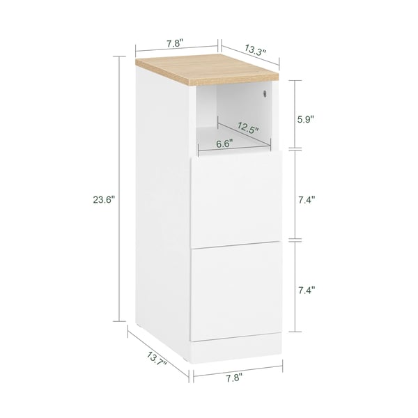 Natbord - FBT149-WN - 2 skuffer + åben hylde - Smal 20 cm bred - 20x35x60 cm - MDF - Samles selv - Hvid