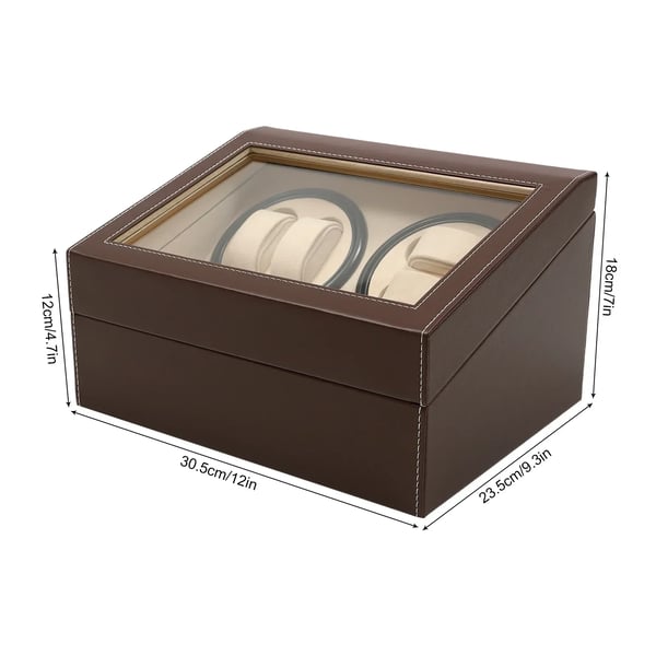Watch Winder urbevæger boks - Bordmodel - 4+6 pladser - Automatisk med uret/mod uret - Støjsvag ca. 10 dB - Læder & træ - Med puder - Brun