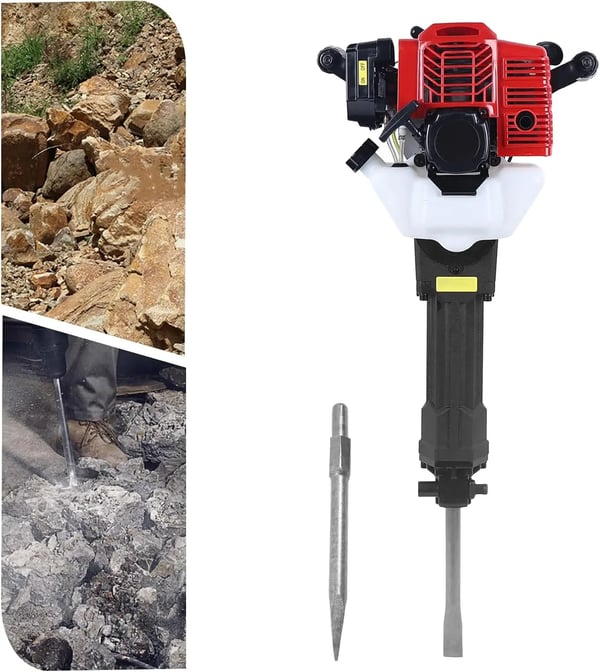 Benzin Nedbrydningshammer - Betonhammer - 2-Takt - 52 cc - 1900 W - 6500 omdr./min - Kraftig - Rød