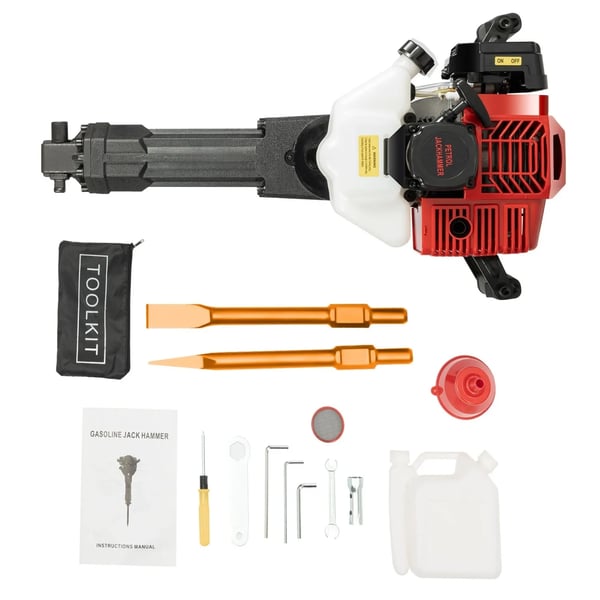 Benzin Nedbrydningshammer - Betonhammer - 2-Takt - 52 cc - 1900 W - 6500 omdr./min - Kraftig - Rød